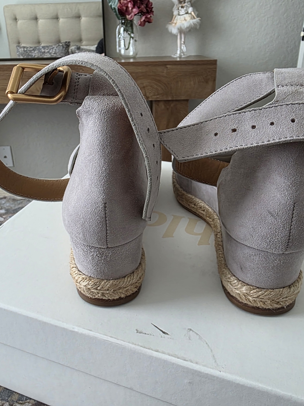 Chloe Women’s Scalloped Espadrille Wedge Sandals in Elephant Gray - Picture 3 of 11
